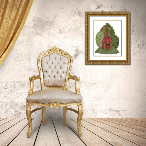 Latte Rabbit in Sweater Gold Ornate Wood Framed Art Print with Double Matting by Fab Funky