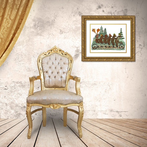 Bear Family Autumn Bike Ride Gold Ornate Wood Framed Art Print with Double Matting by Fab Funky