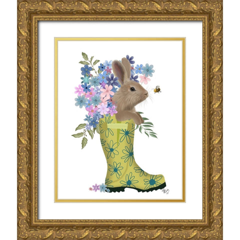 Welly Bunny And Bee Gold Ornate Wood Framed Art Print with Double Matting by Fab Funky
