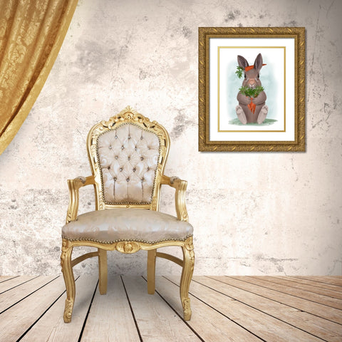 Rabbit Carrot Hug Gold Ornate Wood Framed Art Print with Double Matting by Fab Funky