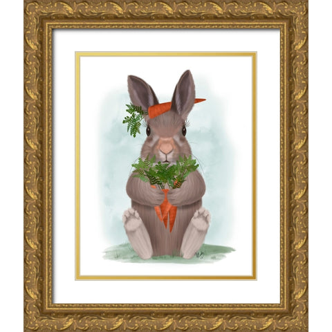 Rabbit Carrot Hug Gold Ornate Wood Framed Art Print with Double Matting by Fab Funky
