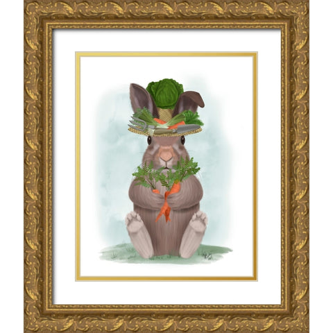 Rabbit Carrot Hat Gold Ornate Wood Framed Art Print with Double Matting by Fab Funky