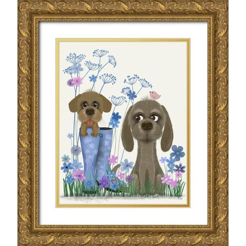 Bebe-Puppy In Welly Gold Ornate Wood Framed Art Print with Double Matting by Fab Funky