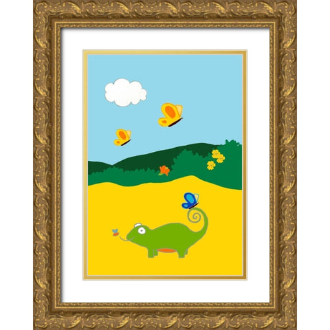 Jungle Jamboree Collection E Gold Ornate Wood Framed Art Print with Double Matting by Vess, June Erica
