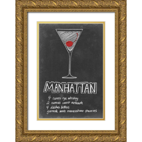 Chalkboard Cocktails Collection D Gold Ornate Wood Framed Art Print with Double Matting by Popp, Grace
