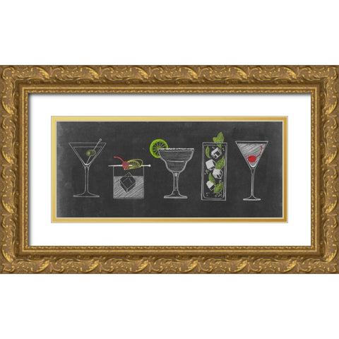 Chalkboard Cocktails Collection G Gold Ornate Wood Framed Art Print with Double Matting by Popp, Grace