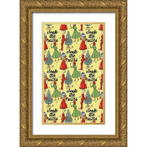 Vintage Christmas Collection E Gold Ornate Wood Framed Art Print with Double Matting by Popp, Grace