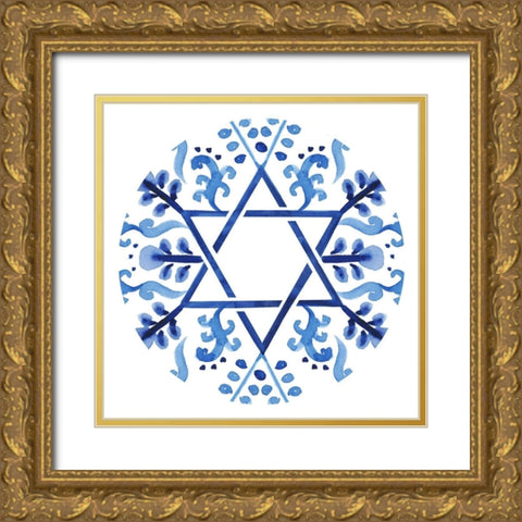 Indigo Hanukkah Collection C Gold Ornate Wood Framed Art Print with Double Matting by Borges, Victoria