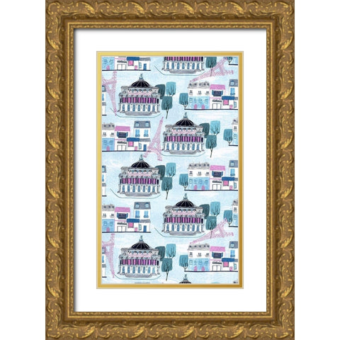 Bonjour Paris Collection E Gold Ornate Wood Framed Art Print with Double Matting by Wang, Melissa