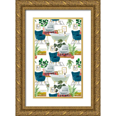 Homebody Collection E Gold Ornate Wood Framed Art Print with Double Matting by Borges, Victoria