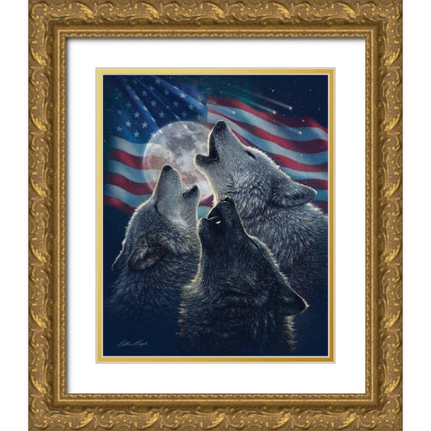 Wolf Trinity Patriotic Gold Ornate Wood Framed Art Print with Double Matting by Bogle, Collin