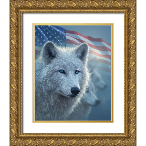 Arctic Wolves America Gold Ornate Wood Framed Art Print with Double Matting by Bogle, Collin