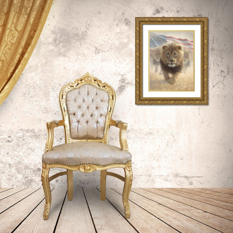 Running Lions America Gold Ornate Wood Framed Art Print with Double Matting by Bogle, Collin