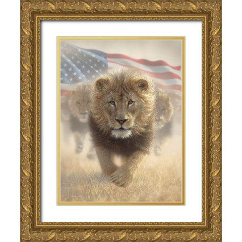Running Lions America Gold Ornate Wood Framed Art Print with Double Matting by Bogle, Collin
