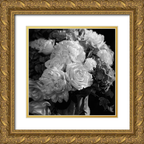Rhapsody in Bloom - BandW Gold Ornate Wood Framed Art Print with Double Matting by Bogle, Collin