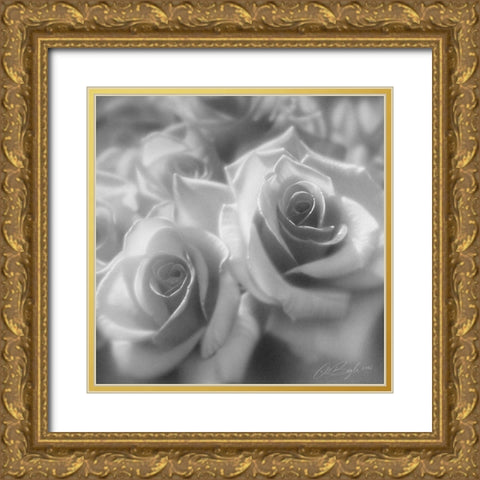 Rose Pair BandW Gold Ornate Wood Framed Art Print with Double Matting by Bogle, Collin