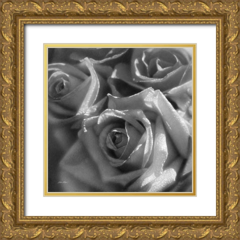 Rose Pedals BandW Gold Ornate Wood Framed Art Print with Double Matting by Bogle, Collin