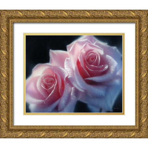 Roses - Pink Pair Gold Ornate Wood Framed Art Print with Double Matting by Bogle, Collin