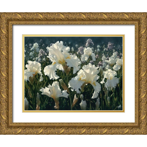 White Rose Garden Gold Ornate Wood Framed Art Print with Double Matting by Bogle, Collin
