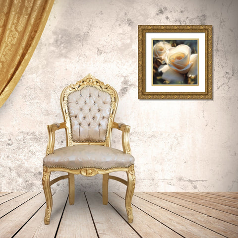 White Rose - Colors of White - Square Gold Ornate Wood Framed Art Print with Double Matting by Bogle, Collin