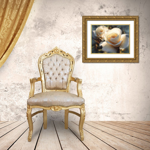 White Roses - Colors of White Gold Ornate Wood Framed Art Print with Double Matting by Bogle, Collin