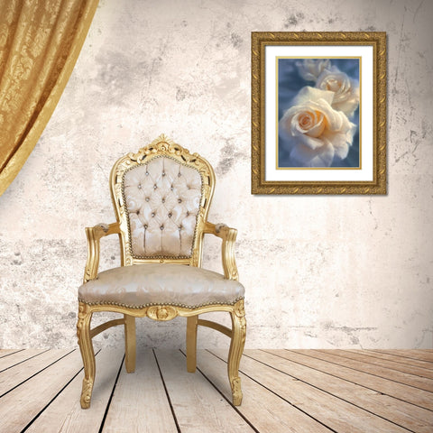 White Roses - Unforgettable Gold Ornate Wood Framed Art Print with Double Matting by Bogle, Collin