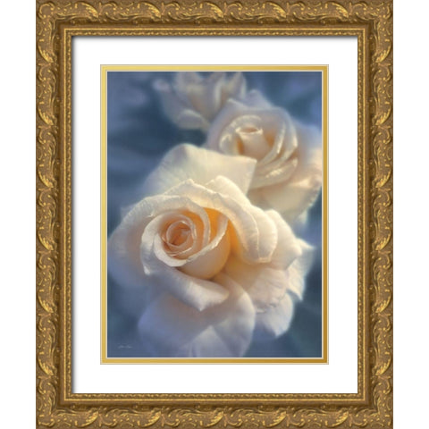 White Roses - Unforgettable Gold Ornate Wood Framed Art Print with Double Matting by Bogle, Collin