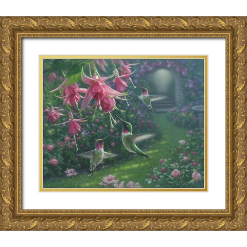 Hummingbird Haven Gold Ornate Wood Framed Art Print with Double Matting by Bogle, Collin