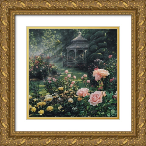 Rose Garden - Paradise Found - Square Gold Ornate Wood Framed Art Print with Double Matting by Bogle, Collin