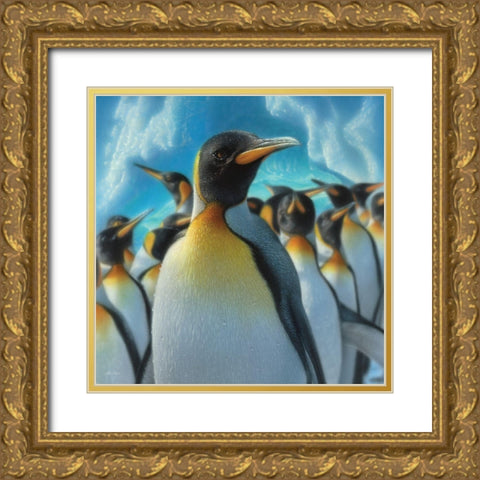 Penguin Paradise - Square Gold Ornate Wood Framed Art Print with Double Matting by Bogle, Collin