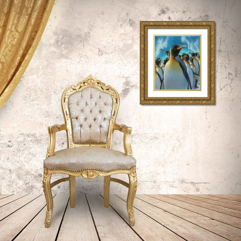 Penguin Paradise Gold Ornate Wood Framed Art Print with Double Matting by Bogle, Collin