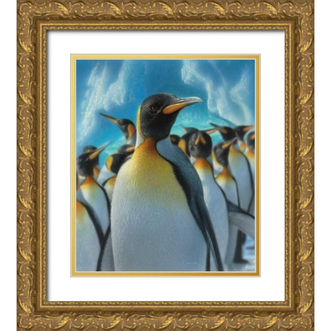 Penguin Paradise Gold Ornate Wood Framed Art Print with Double Matting by Bogle, Collin