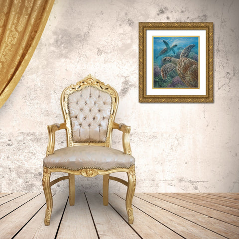 Sea Turtles - Turtle Bay Gold Ornate Wood Framed Art Print with Double Matting by Bogle, Collin