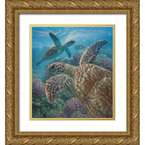 Sea Turtles - Turtle Bay Gold Ornate Wood Framed Art Print with Double Matting by Bogle, Collin