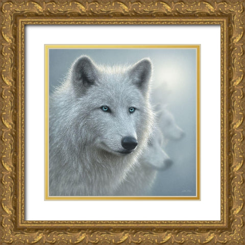 Arctic Wolves - Whiteout Gold Ornate Wood Framed Art Print with Double Matting by Bogle, Collin