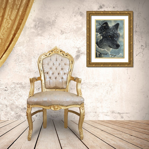 Black Wolf - Black in White Gold Ornate Wood Framed Art Print with Double Matting by Bogle, Collin