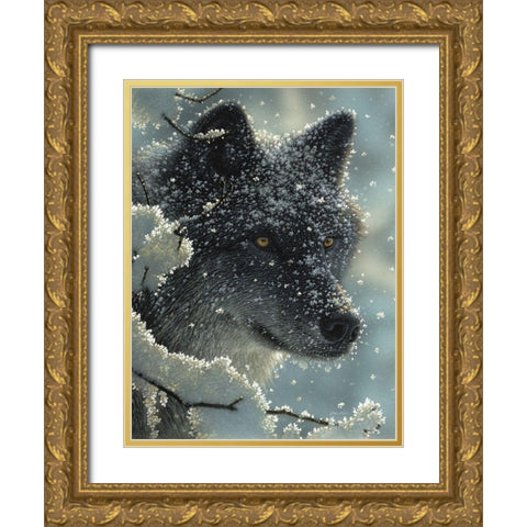 Black Wolf - Black in White Gold Ornate Wood Framed Art Print with Double Matting by Bogle, Collin