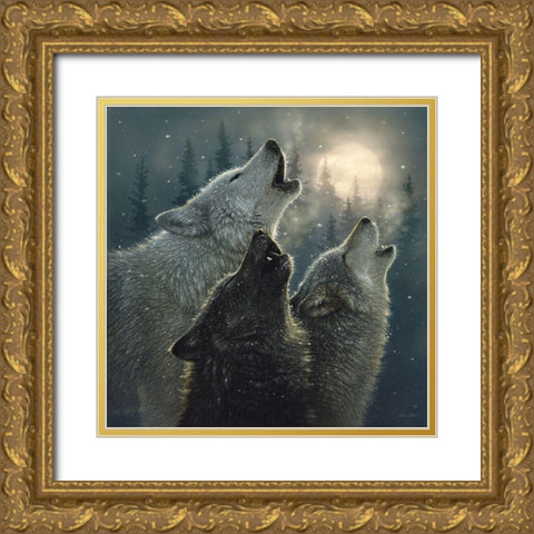 Howling Wolves - In Harmony Gold Ornate Wood Framed Art Print with Double Matting by Bogle, Collin