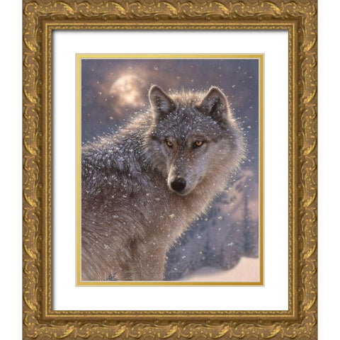 Lone Wolf Gold Ornate Wood Framed Art Print with Double Matting by Bogle, Collin