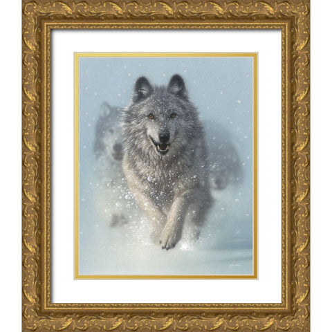 Running Wolves - Snow Plow Gold Ornate Wood Framed Art Print with Double Matting by Bogle, Collin