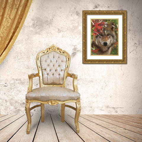 Wolf - Autumn Encounter Gold Ornate Wood Framed Art Print with Double Matting by Bogle, Collin