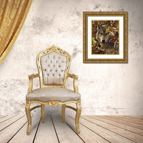 Wolf - Autumn Shadows Gold Ornate Wood Framed Art Print with Double Matting by Bogle, Collin