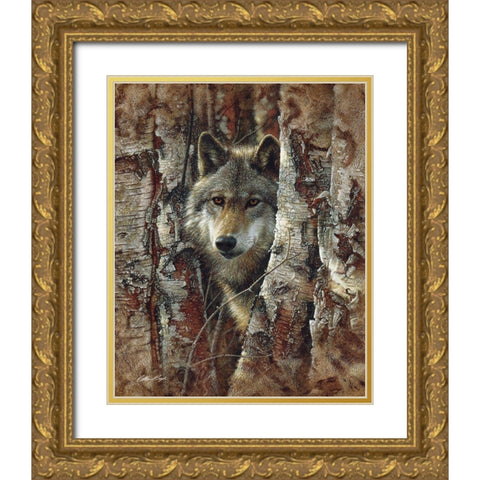 Wolf - Woodland Spirit Gold Ornate Wood Framed Art Print with Double Matting by Bogle, Collin