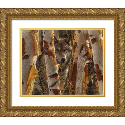 Wolves - The Guardian Gold Ornate Wood Framed Art Print with Double Matting by Bogle, Collin