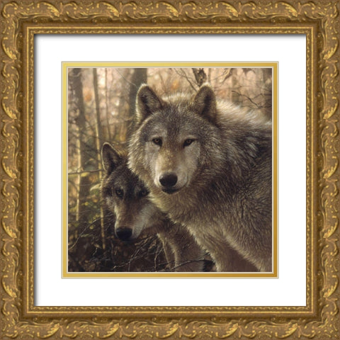 Wolves - Woodland Companions Gold Ornate Wood Framed Art Print with Double Matting by Bogle, Collin
