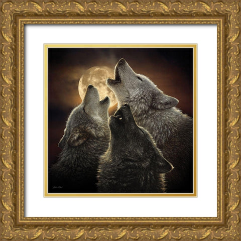 Wolf Trinity Gold Ornate Wood Framed Art Print with Double Matting by Bogle, Collin