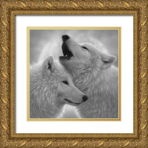 Wolves - Love Song - BandW Gold Ornate Wood Framed Art Print with Double Matting by Bogle, Collin