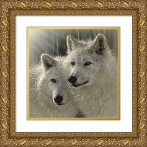 Wolves - Sunlit Soulmates Gold Ornate Wood Framed Art Print with Double Matting by Bogle, Collin