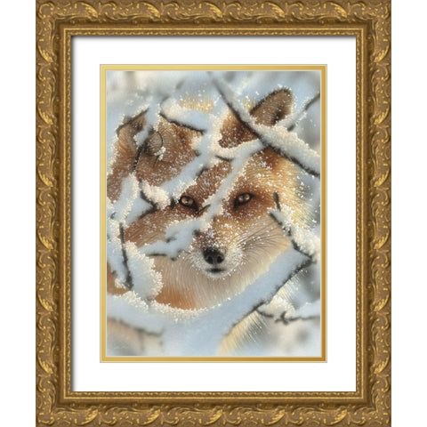 Red Fox - Hide and Seek Gold Ornate Wood Framed Art Print with Double Matting by Bogle, Collin