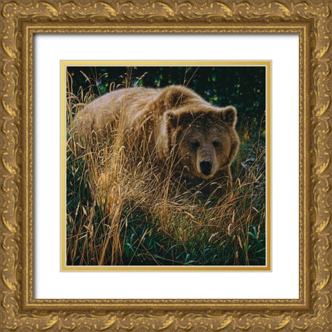 Brown Bear - Crossing Paths Gold Ornate Wood Framed Art Print with Double Matting by Bogle, Collin